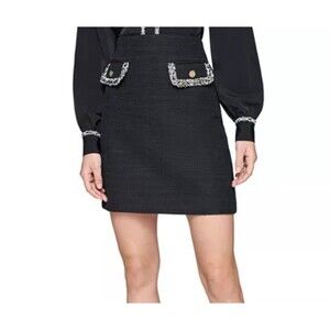 NWT Karl Lagerfeld Paris Size 8 Tweed Mini Skirt Black Textured Lined Chic $99